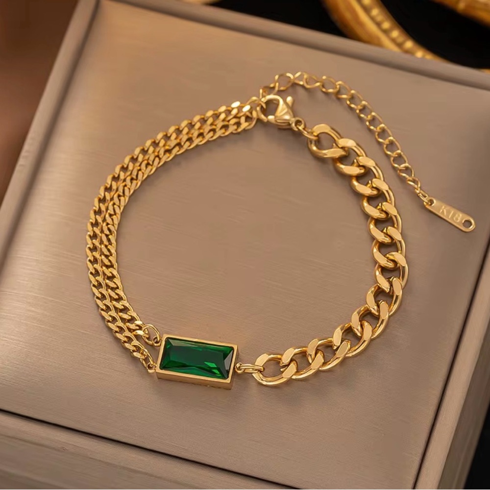 Gold Emerald Green Bracelet | Stainless Steel Tarnish Free |